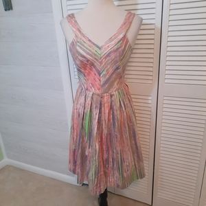 Calvin klein watercolor multi stripe fit and flare dress sz 2 *N